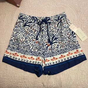 Joie Linen-Blend Tropical-Print Orange & Blue Shorts/ HAS POCKETS/ NWT/ Sz M